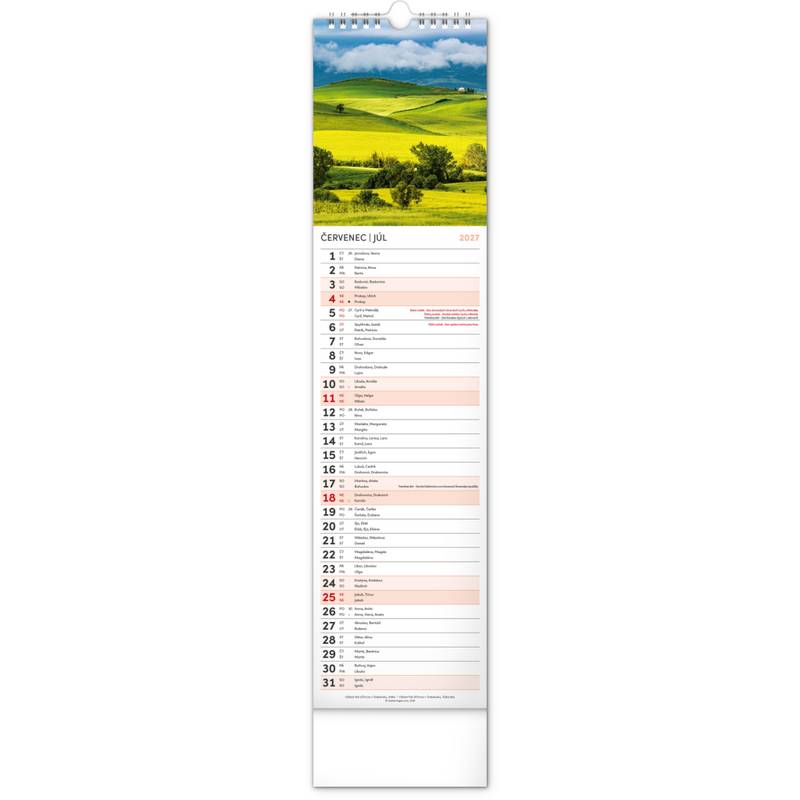 NOTIQUE Nástěnný kalendář Země CZ/SK 2027, 12 x 48 cm NOTIQUE Nástěnný kalendář Země CZ/SK 2027, 12 x 48 cm