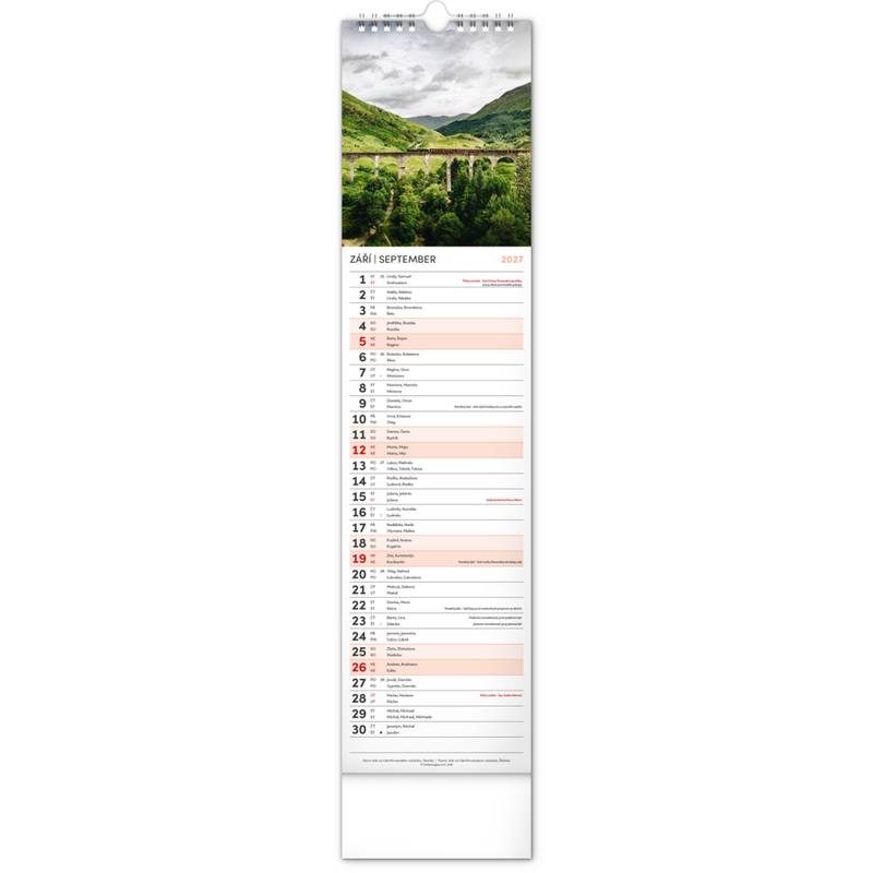 NOTIQUE Nástěnný kalendář Země CZ/SK 2027, 12 x 48 cm NOTIQUE Nástěnný kalendář Země CZ/SK 2027, 12 x 48 cm