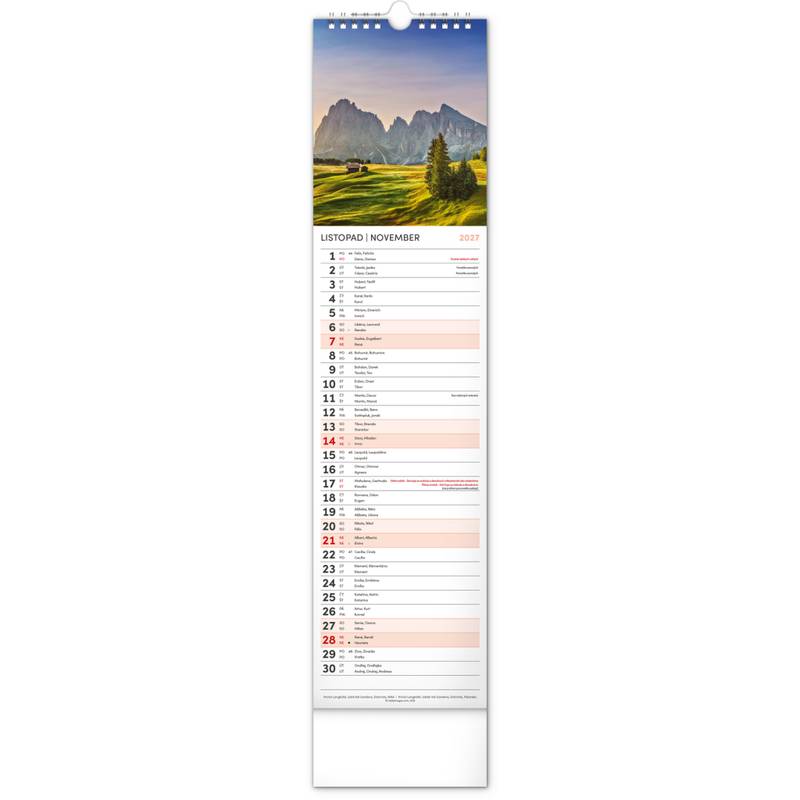 NOTIQUE Nástěnný kalendář Země CZ/SK 2027, 12 x 48 cm NOTIQUE Nástěnný kalendář Země CZ/SK 2027, 12 x 48 cm