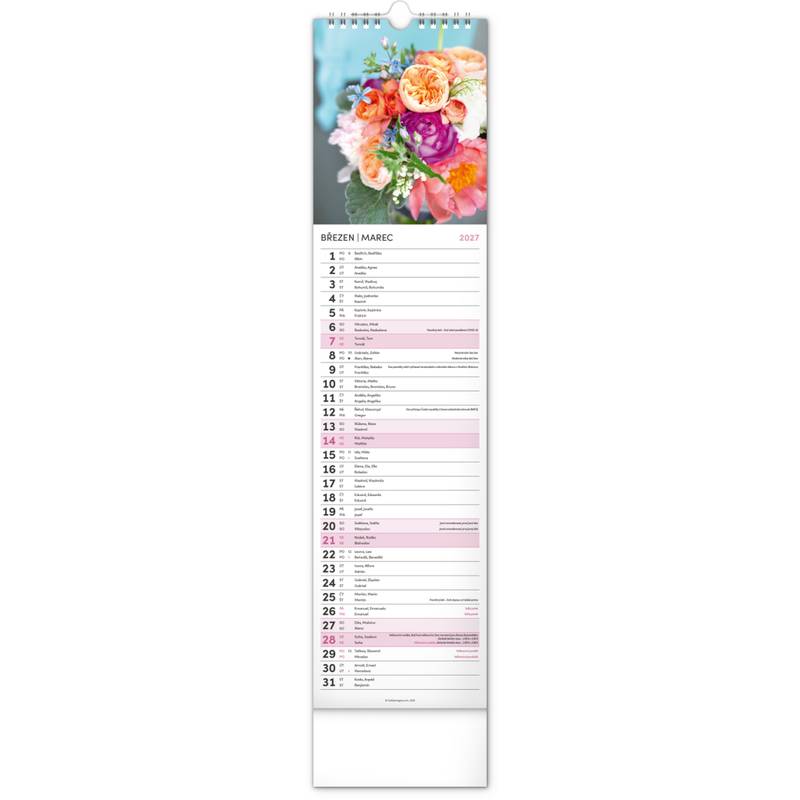 NOTIQUE Nástěnný kalendář Květiny – Květiny CZ/SK 2027, 12 x 48 cm NOTIQUE Nástěnný kalendář Květiny – Květiny CZ/SK 2027, 12 x 48 cm