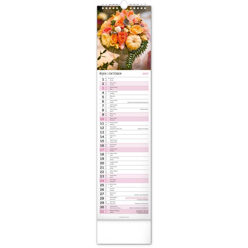 NOTIQUE Nástěnný kalendář Květiny – Květiny CZ/SK 2027, 12 x 48 cm NOTIQUE Nástěnný kalendář Květiny – Květiny CZ/SK 2027, 12 x 48 cm