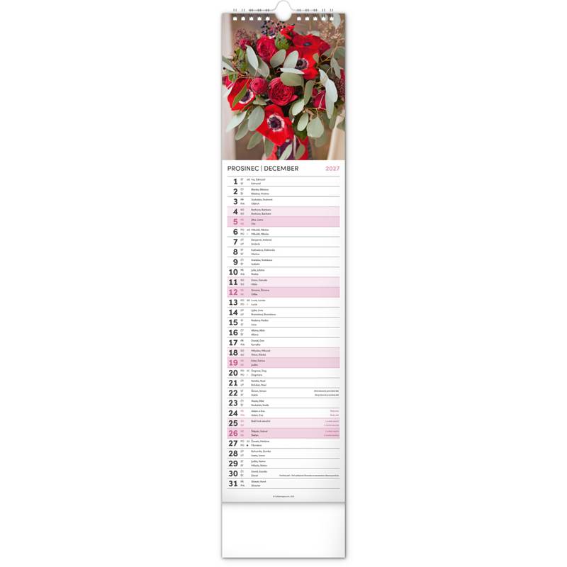 NOTIQUE Nástěnný kalendář Květiny – Květiny CZ/SK 2027, 12 x 48 cm NOTIQUE Nástěnný kalendář Květiny – Květiny CZ/SK 2027, 12 x 48 cm