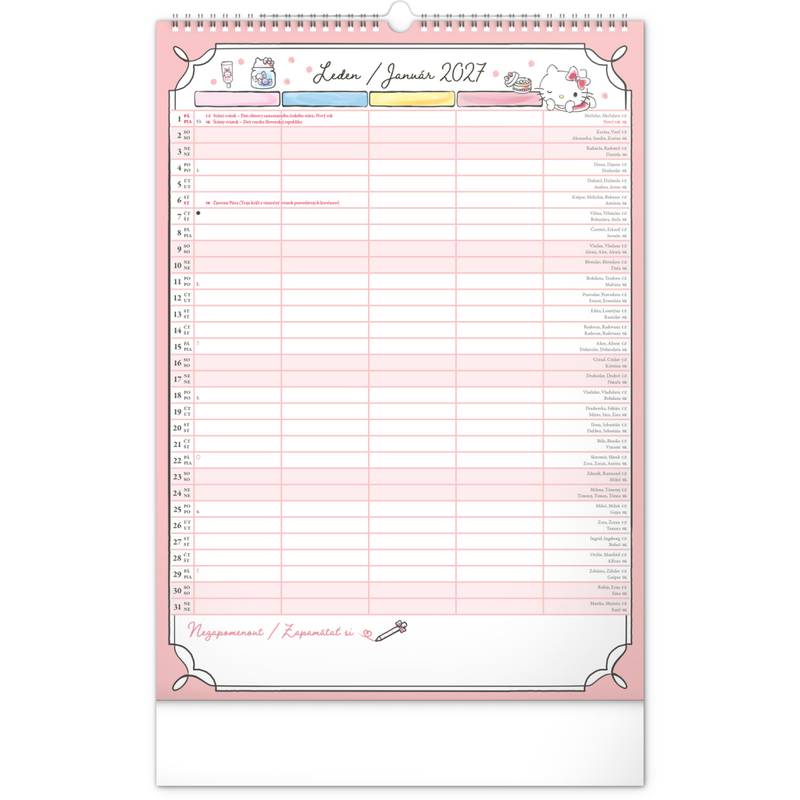 NOTIQUE Nástěnný kalendář Rodinný plánovací Hello Kitty XL CZ/SK 2027, 33 x 46 cm NOTIQUE Nástěnný kalendář Rodinný plánovací Hello Kitty XL CZ/SK 2027, 33 x 46 cm