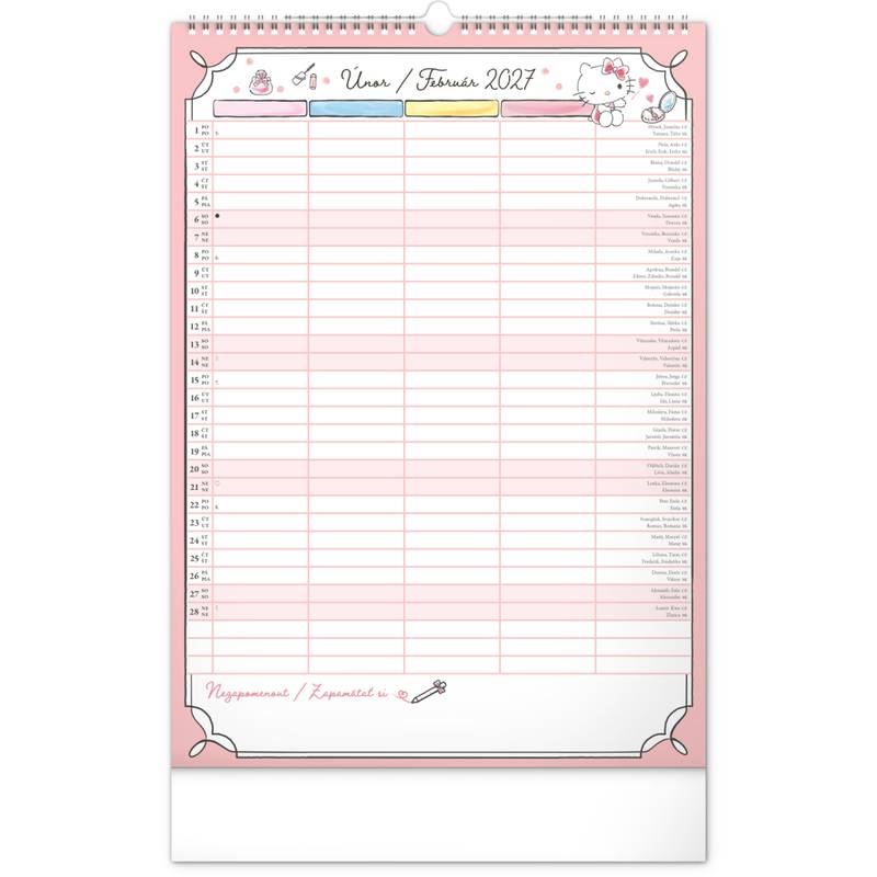 NOTIQUE Nástěnný kalendář Rodinný plánovací Hello Kitty XL CZ/SK 2027, 33 x 46 cm NOTIQUE Nástěnný kalendář Rodinný plánovací Hello Kitty XL CZ/SK 2027, 33 x 46 cm