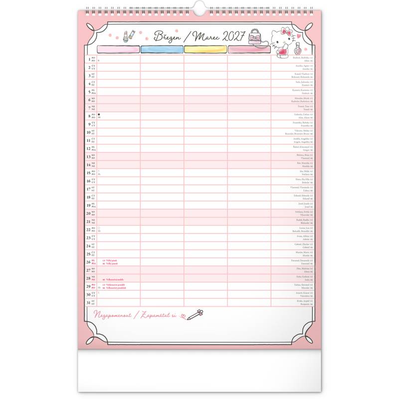 NOTIQUE Nástěnný kalendář Rodinný plánovací Hello Kitty XL CZ/SK 2027, 33 x 46 cm NOTIQUE Nástěnný kalendář Rodinný plánovací Hello Kitty XL CZ/SK 2027, 33 x 46 cm