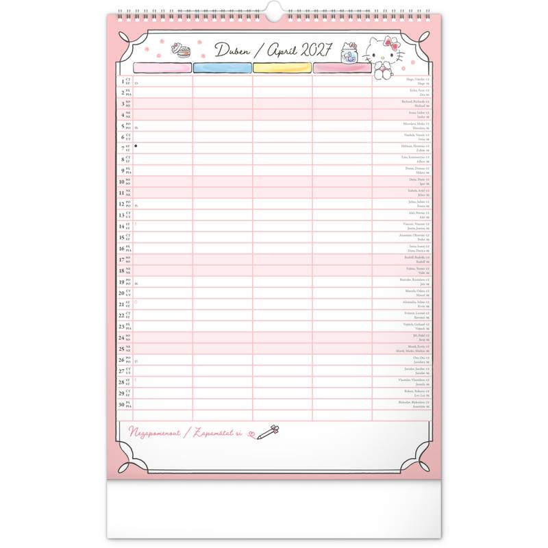 NOTIQUE Nástěnný kalendář Rodinný plánovací Hello Kitty XL CZ/SK 2027, 33 x 46 cm NOTIQUE Nástěnný kalendář Rodinný plánovací Hello Kitty XL CZ/SK 2027, 33 x 46 cm