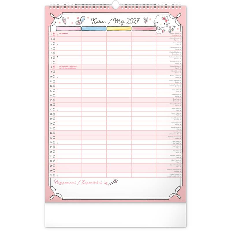 NOTIQUE Nástěnný kalendář Rodinný plánovací Hello Kitty XL CZ/SK 2027, 33 x 46 cm NOTIQUE Nástěnný kalendář Rodinný plánovací Hello Kitty XL CZ/SK 2027, 33 x 46 cm