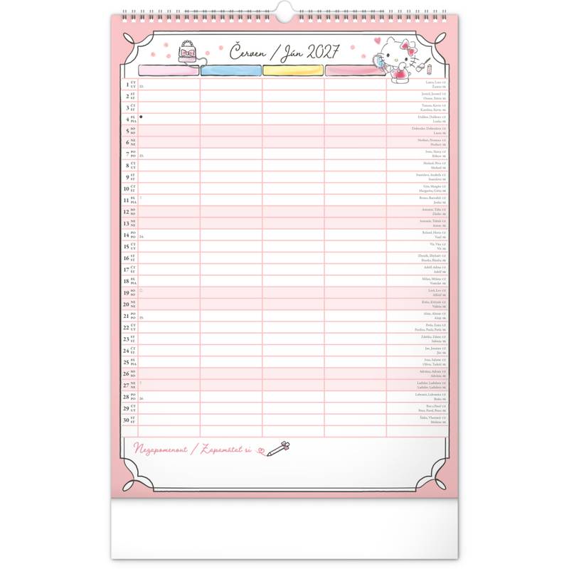 NOTIQUE Nástěnný kalendář Rodinný plánovací Hello Kitty XL CZ/SK 2027, 33 x 46 cm NOTIQUE Nástěnný kalendář Rodinný plánovací Hello Kitty XL CZ/SK 2027, 33 x 46 cm