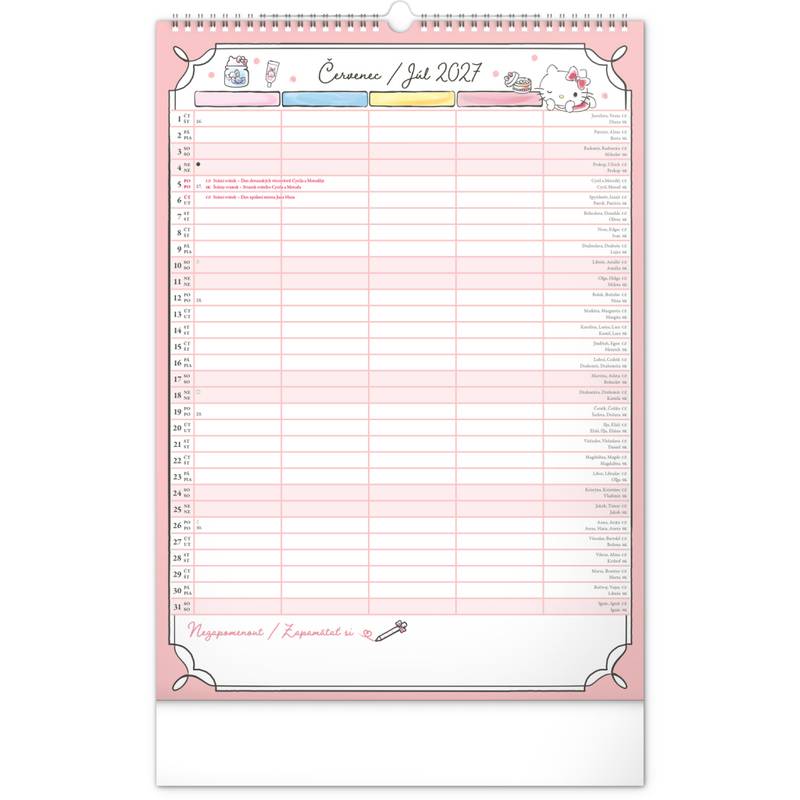 NOTIQUE Nástěnný kalendář Rodinný plánovací Hello Kitty XL CZ/SK 2027, 33 x 46 cm NOTIQUE Nástěnný kalendář Rodinný plánovací Hello Kitty XL CZ/SK 2027, 33 x 46 cm