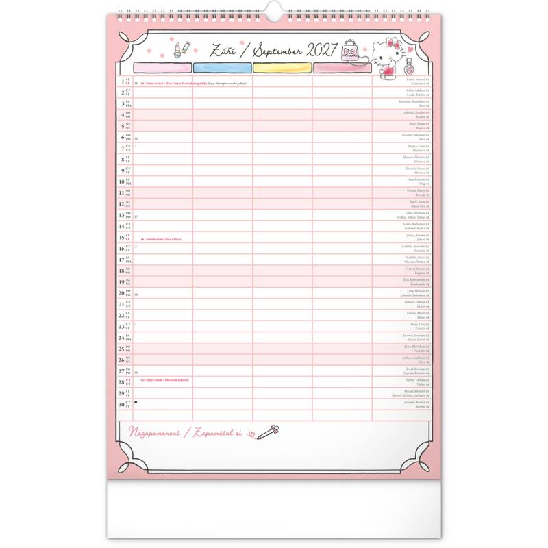 NOTIQUE Nástěnný kalendář Rodinný plánovací Hello Kitty XL CZ/SK 2027, 33 x 46 cm NOTIQUE Nástěnný kalendář Rodinný plánovací Hello Kitty XL CZ/SK 2027, 33 x 46 cm
