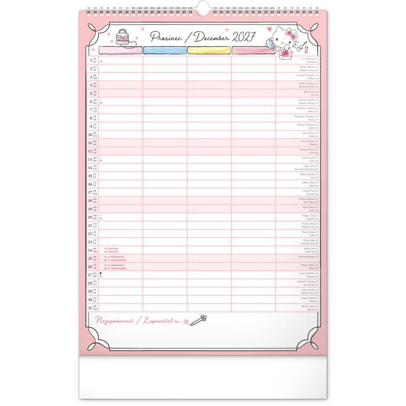 NOTIQUE Nástěnný kalendář Rodinný plánovací Hello Kitty XL CZ/SK 2027, 33 x 46 cm NOTIQUE Nástěnný kalendář Rodinný plánovací Hello Kitty XL CZ/SK 2027, 33 x 46 cm