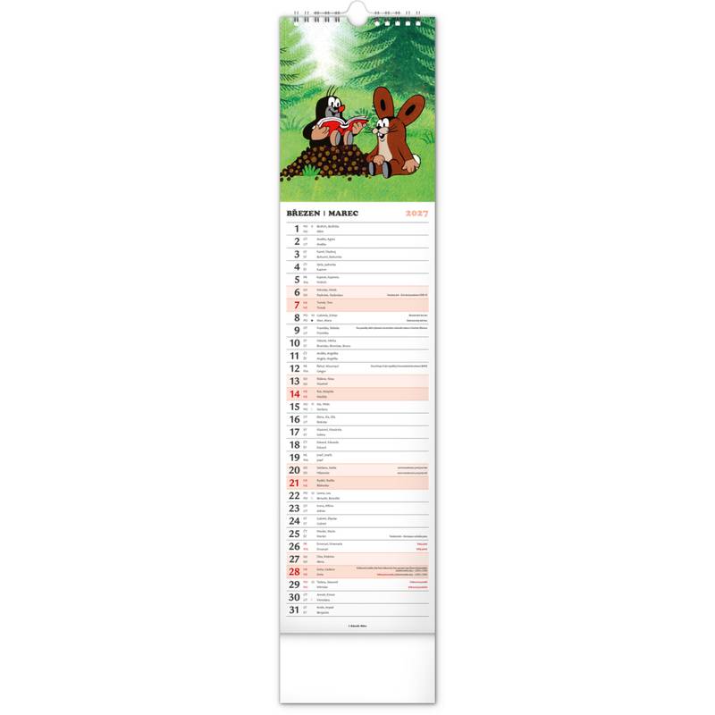 NOTIQUE Nástěnný kalendář Krtek CZ/SK 2027, 12 x 48 cm NOTIQUE Nástěnný kalendář Krtek CZ/SK 2027, 12 x 48 cm
