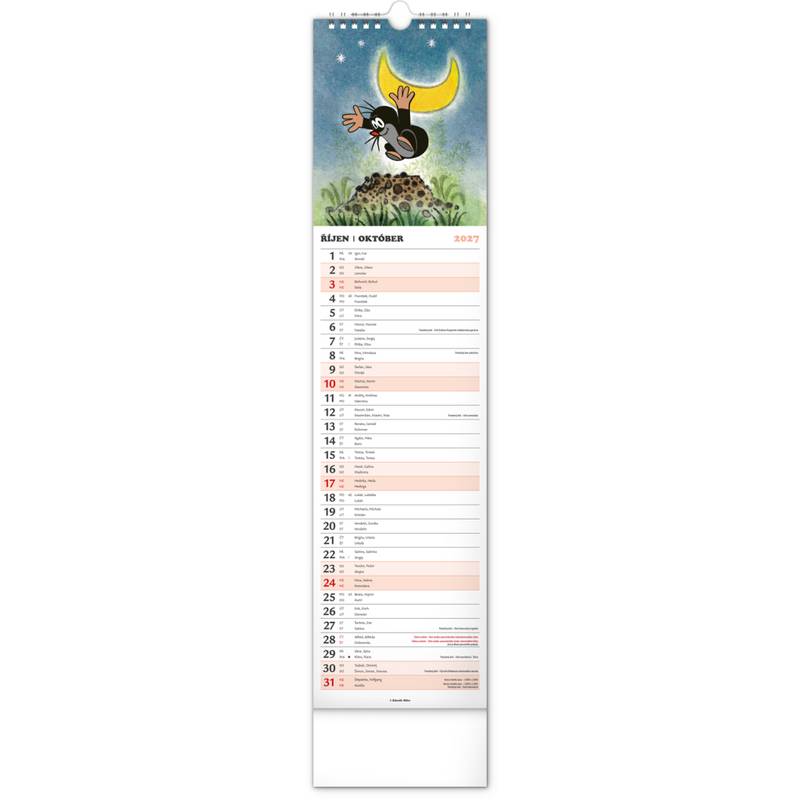NOTIQUE Nástěnný kalendář Krtek CZ/SK 2027, 12 x 48 cm NOTIQUE Nástěnný kalendář Krtek CZ/SK 2027, 12 x 48 cm