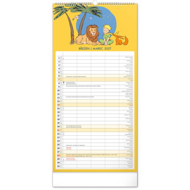 NOTIQUE Nástěnný kalendář Rodinný plánovací Malý princ CZ/SK 2027, 21 x 42 cm NOTIQUE Nástěnný kalendář Rodinný plánovací Malý princ CZ/SK 2027, 21 x 42 cm