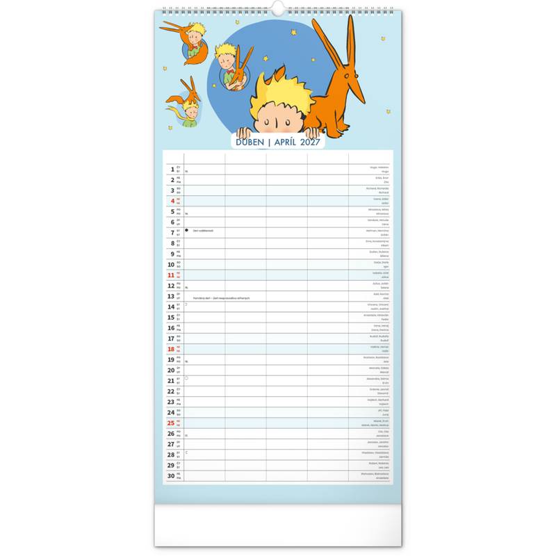NOTIQUE Nástěnný kalendář Rodinný plánovací Malý princ CZ/SK 2027, 21 x 42 cm NOTIQUE Nástěnný kalendář Rodinný plánovací Malý princ CZ/SK 2027, 21 x 42 cm