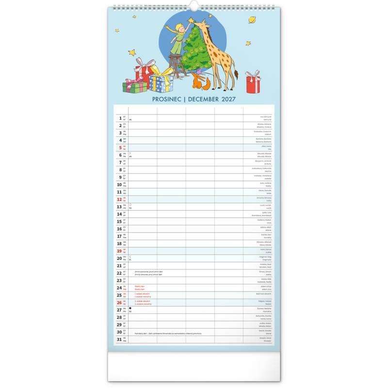 NOTIQUE Nástěnný kalendář Rodinný plánovací Malý princ CZ/SK 2027, 21 x 42 cm NOTIQUE Nástěnný kalendář Rodinný plánovací Malý princ CZ/SK 2027, 21 x 42 cm