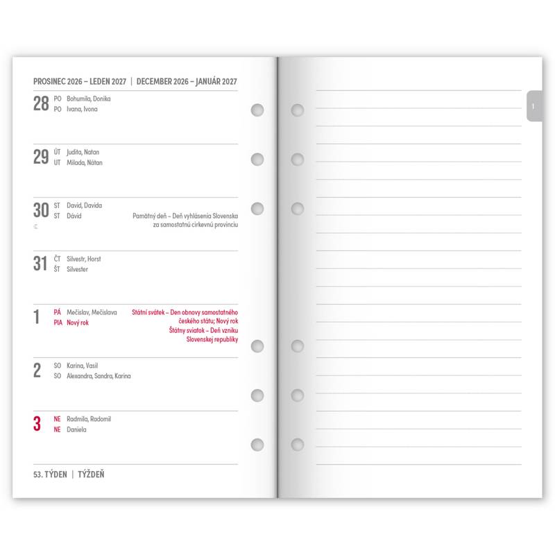 NOTIQUE Refill – Týdenní kroužkový diář s vyměnitelnými listy 2027, černý, 12,5 x 19 cm NOTIQUE Refill – Týdenní kroužkový diář s vyměnitelnými listy 2027, černý, 12,5 x 19 cm