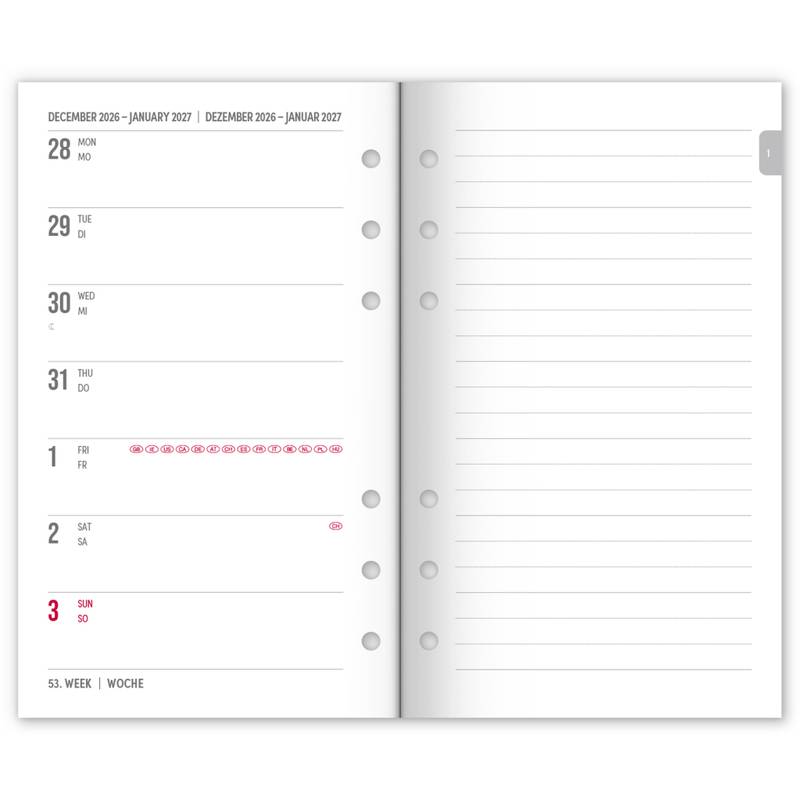 NOTIQUE Refill – Weekly Ring Bound Planner 2027, černá, 12,5 x 19 cm NOTIQUE Refill – Weekly Ring Bound Planner 2027, černá, 12,5 x 19 cm
