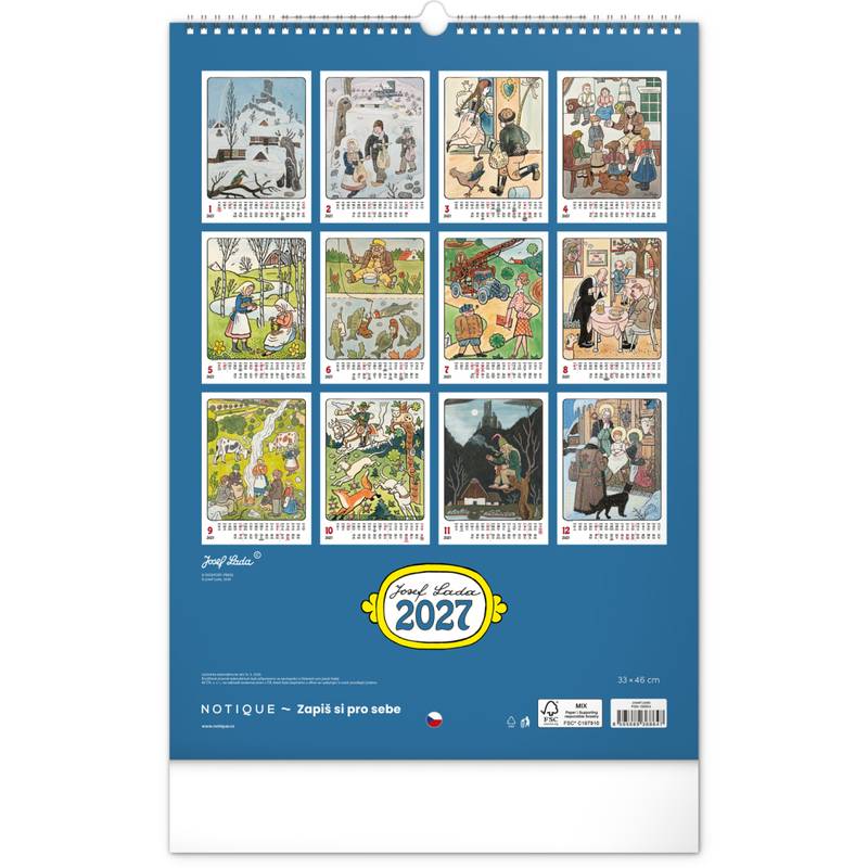 NOTIQUE Nástěnný kalendář Josef Lada CZ 2027, 33 x 46 cm NOTIQUE Nástěnný kalendář Josef Lada CZ 2027, 33 x 46 cm