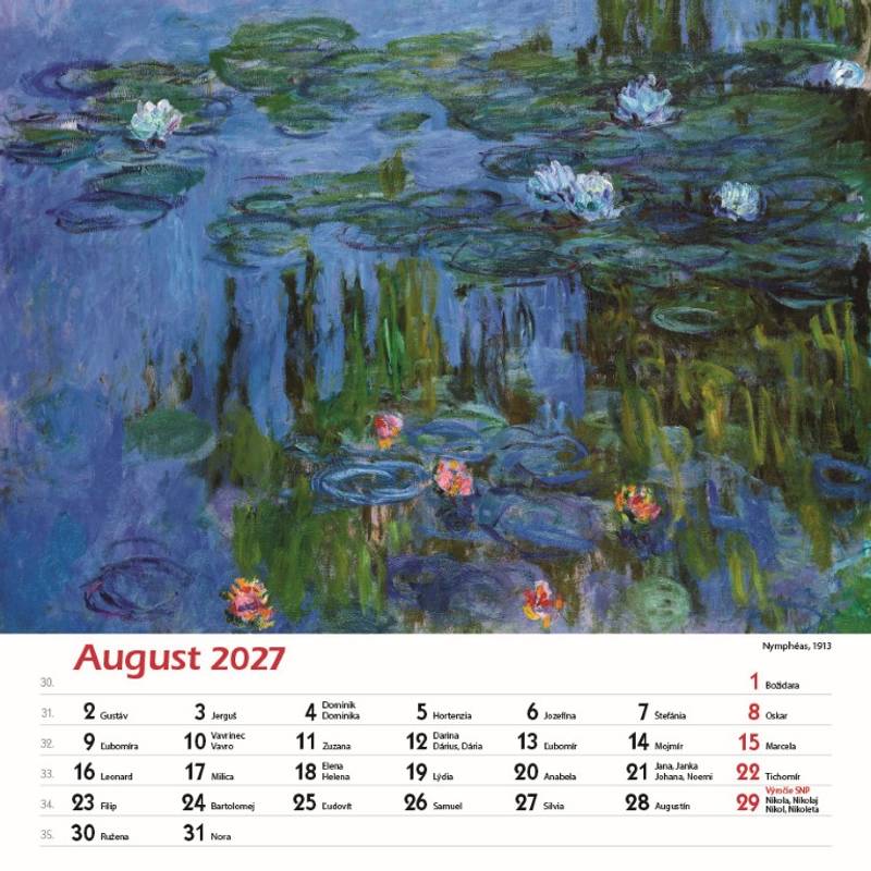 Nástenný kalendár Claude Monet štvorec 2027 Nástenný kalendár Claude Monet štvorec 2027