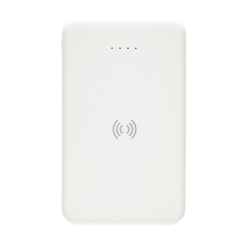 Bezdrátová powerbanka 5000 mAh 5W z RCS recyklovaného plastu, bílá Bezdrátová powerbanka 5000 mAh 5W z RCS recyklovaného plastu, bílá