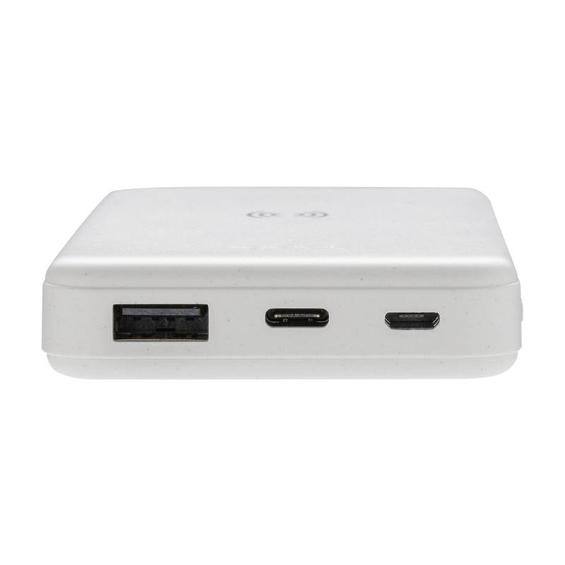 Bezdrátová powerbanka 5000 mAh 5W z RCS recyklovaného plastu, bílá Bezdrátová powerbanka 5000 mAh 5W z RCS recyklovaného plastu, bílá