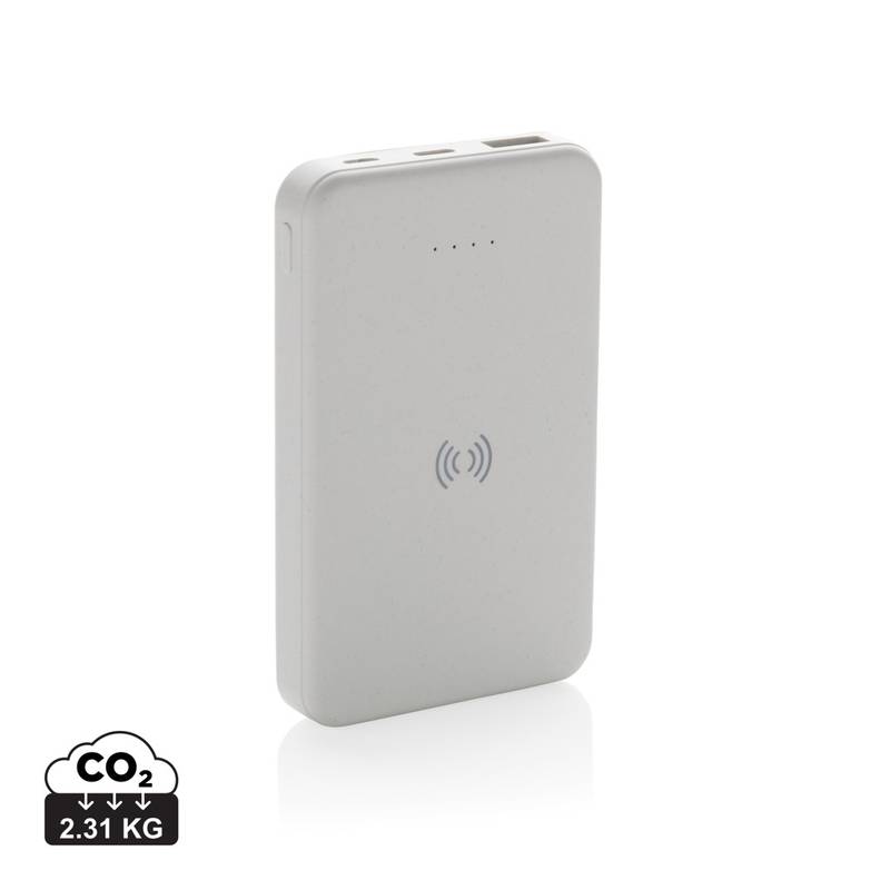 Bezdrátová powerbanka 5000 mAh 5W z RCS recyklovaného plastu, bílá Bezdrátová powerbanka 5000 mAh 5W z RCS recyklovaného plastu, bílá