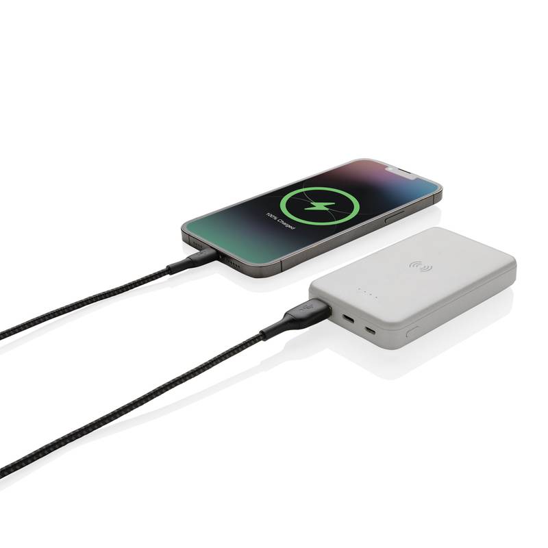 Bezdrátová powerbanka 5000 mAh 5W z RCS recyklovaného plastu, bílá Bezdrátová powerbanka 5000 mAh 5W z RCS recyklovaného plastu, bílá