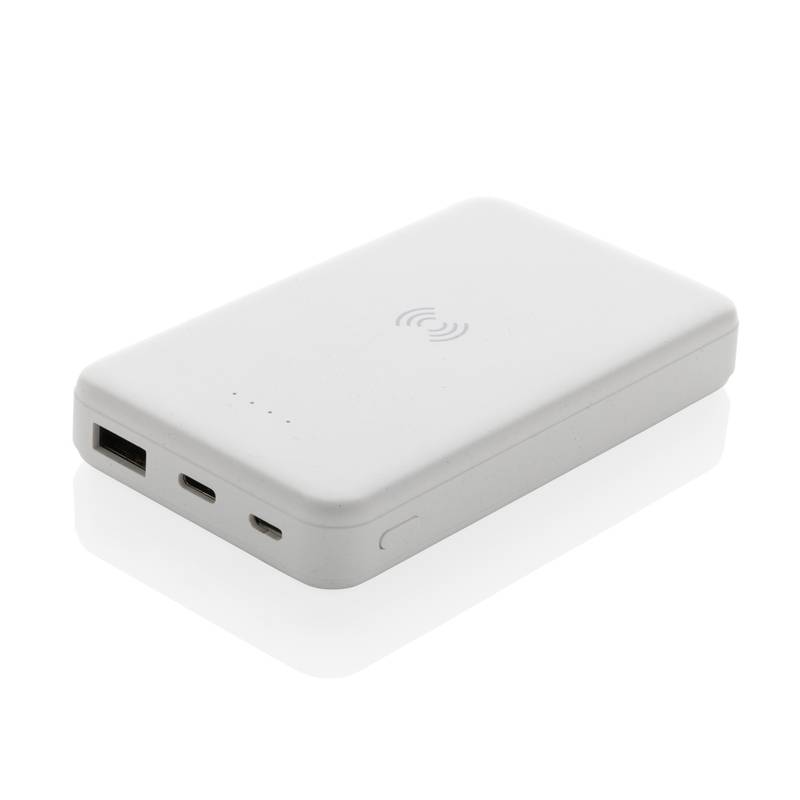 Bezdrátová powerbanka 5000 mAh 5W z RCS recyklovaného plastu, bílá Bezdrátová powerbanka 5000 mAh 5W z RCS recyklovaného plastu, bílá