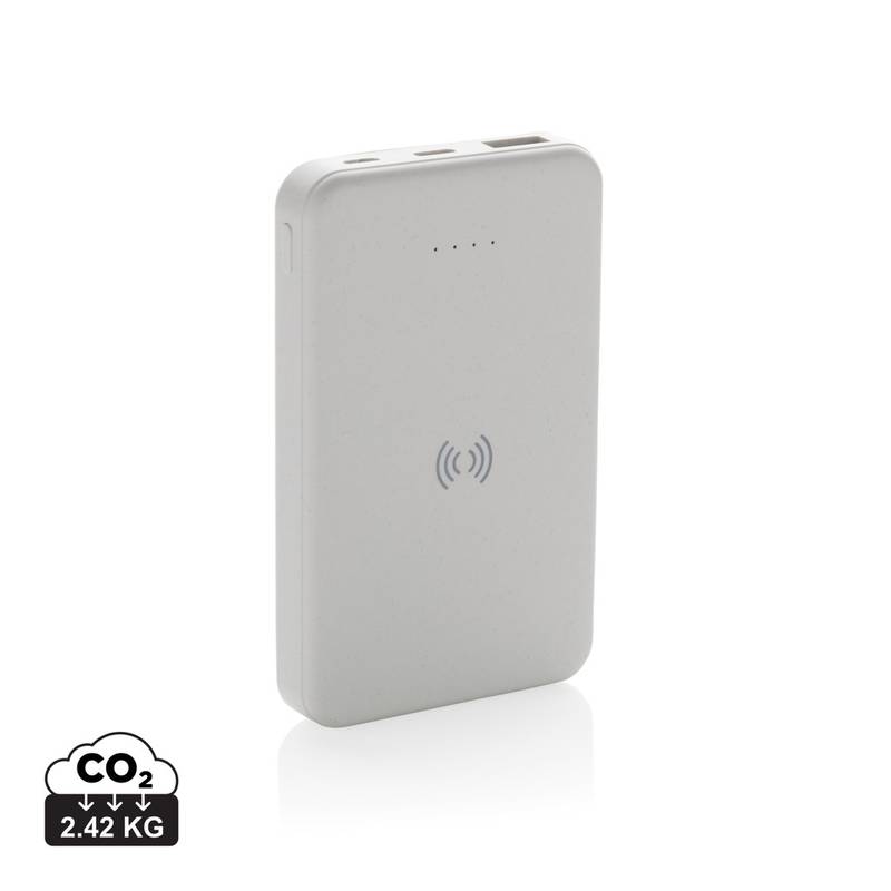 Bezdrátová powerbanka 5000 mAh 5W z RCS recyklovaného plastu, bílá Bezdrátová powerbanka 5000 mAh 5W z RCS recyklovaného plastu, bílá