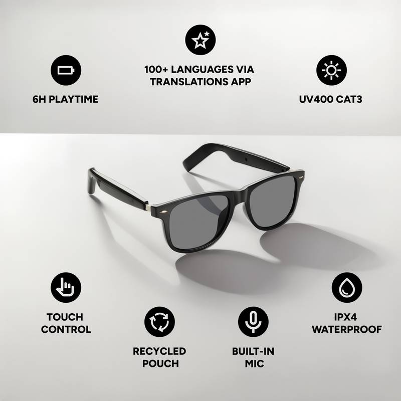 Miro AI audio okuliare s funkciou prekladu, čierna Miro AI audio okuliare s funkciou prekladu, čierna