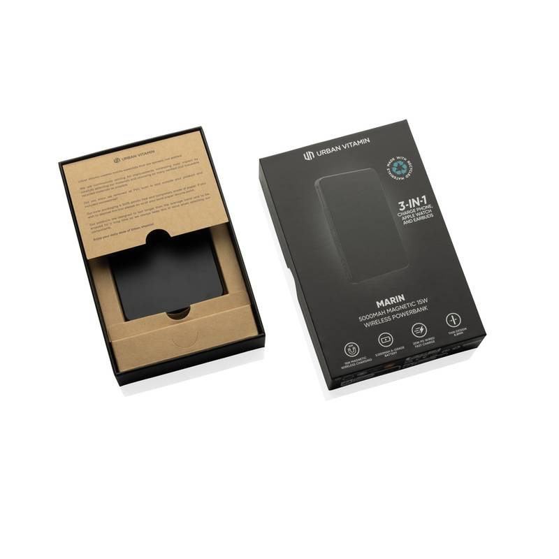 Urban Vitamin Marin 5000 mAh magnet. 15 W bezd. powerbanka, čierna Urban Vitamin Marin 5000 mAh magnet. 15 W bezd. powerbanka, čierna