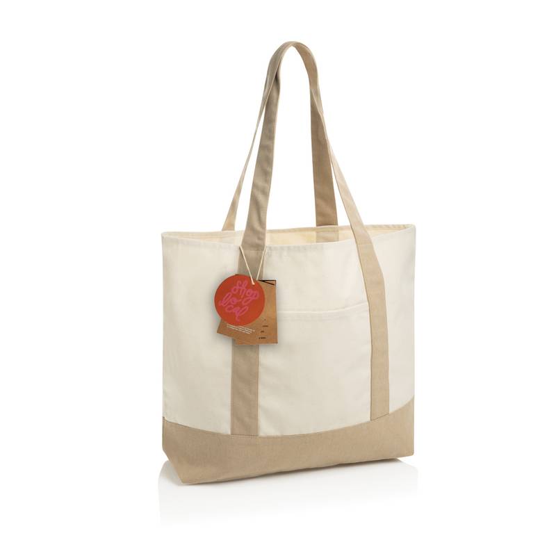 SHOP LOCAL AWARE™ recyklovaná bavlnená taška tote s gramážou, čierna SHOP LOCAL AWARE™ recyklovaná bavlnená taška tote s gramážou, čierna