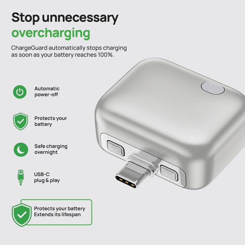 ChargeGuard RCS USB-C adaptér s auto - odpojením nabíjania, sivá Silver ChargeGuard RCS USB-C adaptér s auto - odpojením nabíjania, sivá Silver