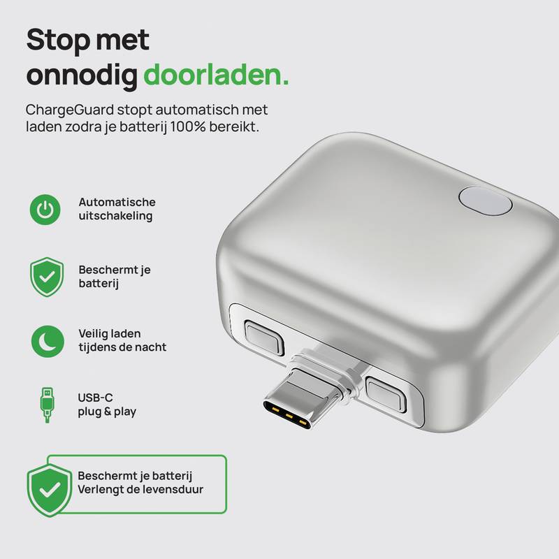 ChargeGuard RCS USB-C adaptér s auto - odpojením nabíjania, sivá Silver ChargeGuard RCS USB-C adaptér s auto - odpojením nabíjania, sivá Silver