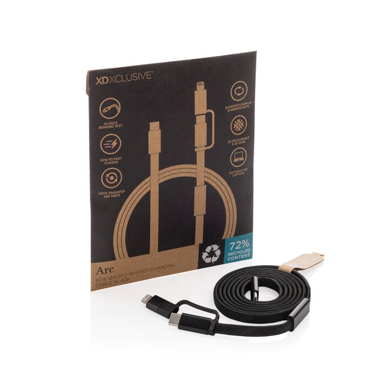 Arc RCS 60W 120 cm 2 v 1 rýchlonabíjací kábel, čierna Arc RCS 60W 120 cm 2 v 1 rýchlonabíjací kábel, čierna