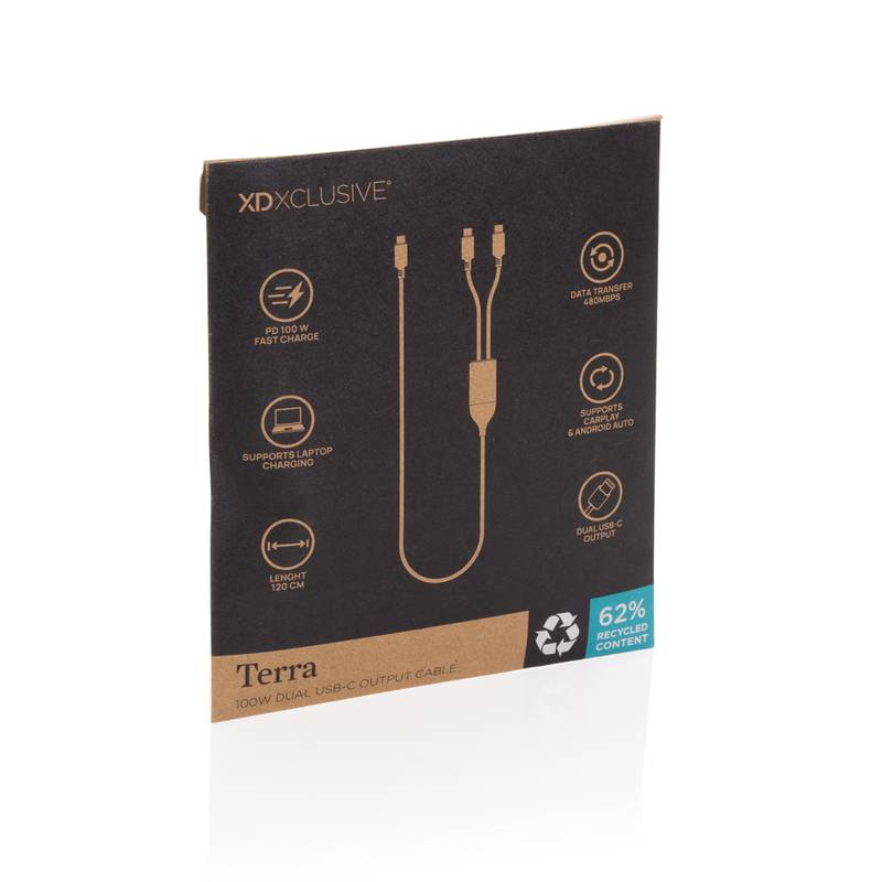 Terra 100W RCS kábel s duálnym USB-C výstupom, čierna - sivá Terra 100W RCS kábel s duálnym USB-C výstupom, čierna - sivá