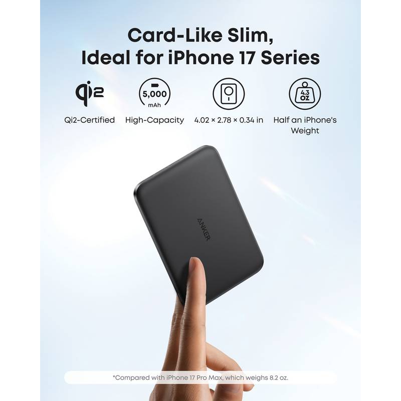 Anker Nano Wireless Power Bank 5K 15 W MagGo Slim Qi2, čierna, čierna Anker Nano Wireless Power Bank 5K 15 W MagGo Slim Qi2, čierna, čierna