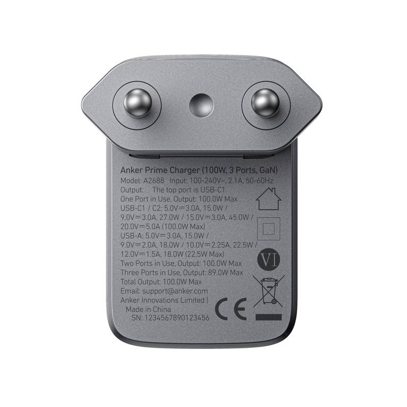 Anker Prime 100 W GaN nabíjačka s 3 portmi, sivá, sivá Anker Prime 100 W GaN nabíjačka s 3 portmi, sivá, sivá