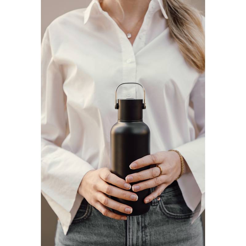 VINGA Cael RCS nerezová fľaša so slamkou 600 ml, čierna VINGA Cael RCS nerezová fľaša so slamkou 600 ml, čierna