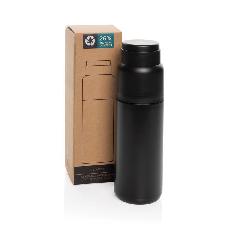 Thermocup RCS termosku z recykl. materiálov s pohárom 500ml, čierna Thermocup RCS termosku z recykl. materiálov s pohárom 500ml, čierna