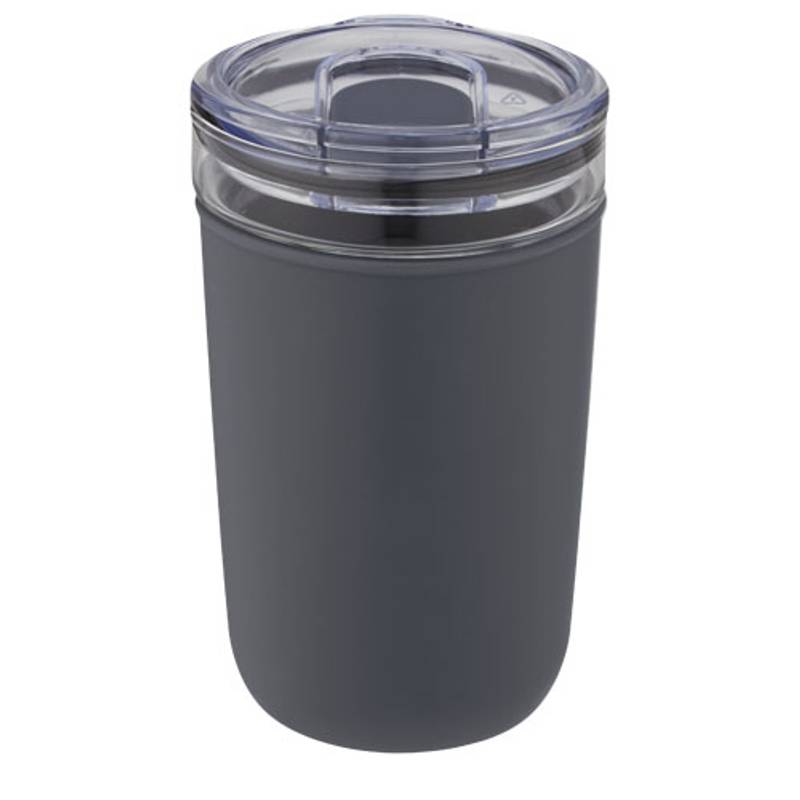 Sklenený hrnček o objemu 420 ml s vonkajšou stenou z recyklovaného plastu Bello, sivá Sklenený hrnček o objemu 420 ml s vonkajšou stenou z recyklovaného plastu Bello, sivá