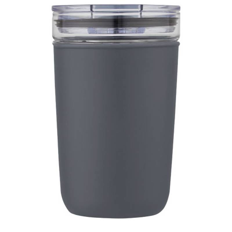 Sklenený hrnček o objemu 420 ml s vonkajšou stenou z recyklovaného plastu Bello, sivá Sklenený hrnček o objemu 420 ml s vonkajšou stenou z recyklovaného plastu Bello, sivá