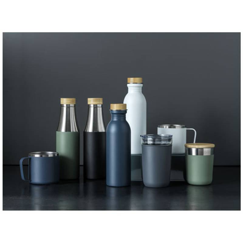 Sklenený hrnček o objemu 420 ml s vonkajšou stenou z recyklovaného plastu Bello, sivá Sklenený hrnček o objemu 420 ml s vonkajšou stenou z recyklovaného plastu Bello, sivá