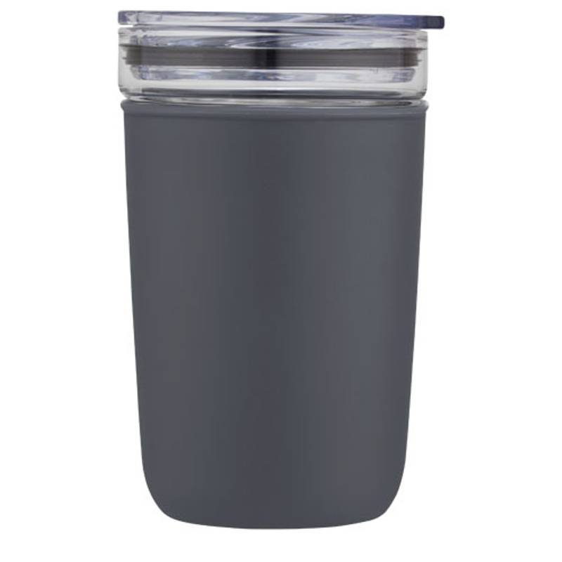 Sklenený hrnček o objemu 420 ml s vonkajšou stenou z recyklovaného plastu Bello, sivá Sklenený hrnček o objemu 420 ml s vonkajšou stenou z recyklovaného plastu Bello, sivá
