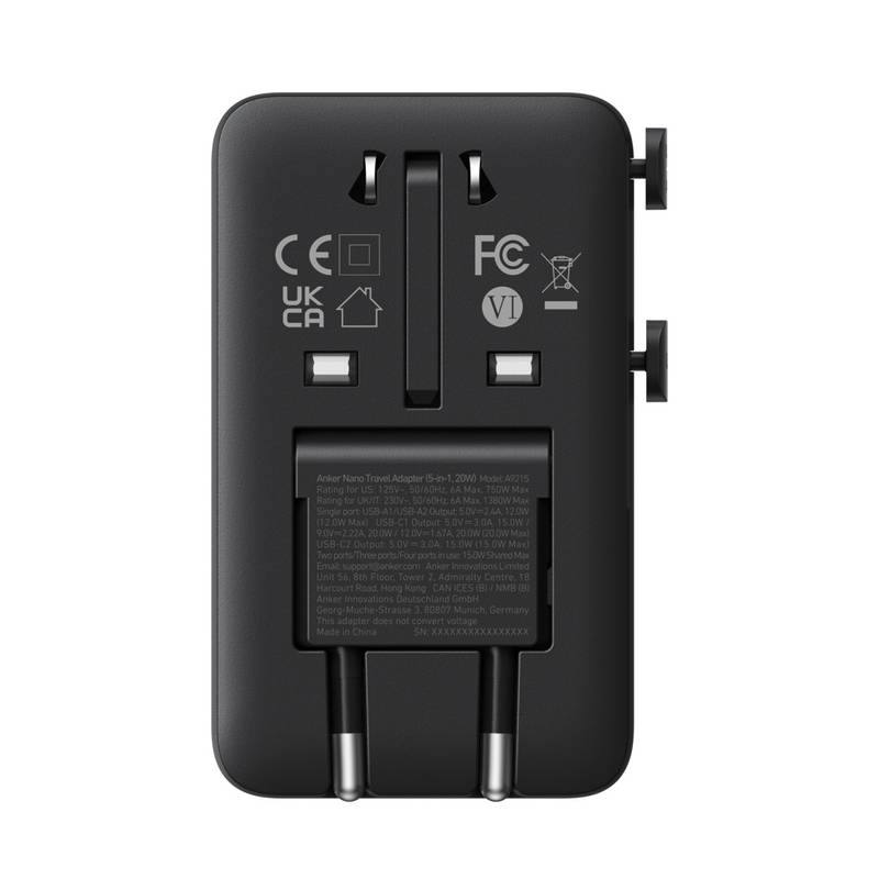 Anker Nano cestovný adaptér 5 v 1 (20 W), čierna Anker Nano cestovný adaptér 5 v 1 (20 W), čierna