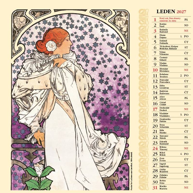 Kalendář 2027 nástěnný: ALFONS MUCHA ŠTVOREC Kalendář 2027 nástěnný: ALFONS MUCHA ŠTVOREC