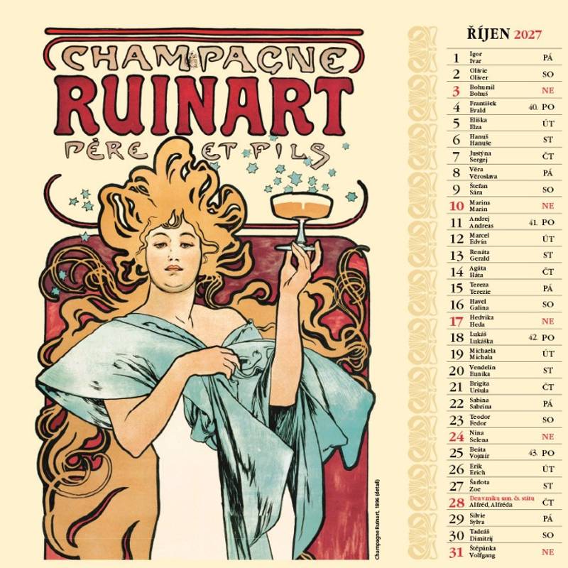 Kalendář 2027 nástěnný: ALFONS MUCHA ŠTVOREC Kalendář 2027 nástěnný: ALFONS MUCHA ŠTVOREC