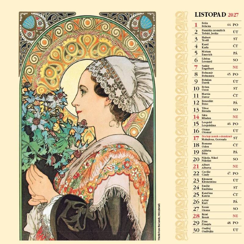 Kalendář 2027 nástěnný: ALFONS MUCHA ŠTVOREC Kalendář 2027 nástěnný: ALFONS MUCHA ŠTVOREC