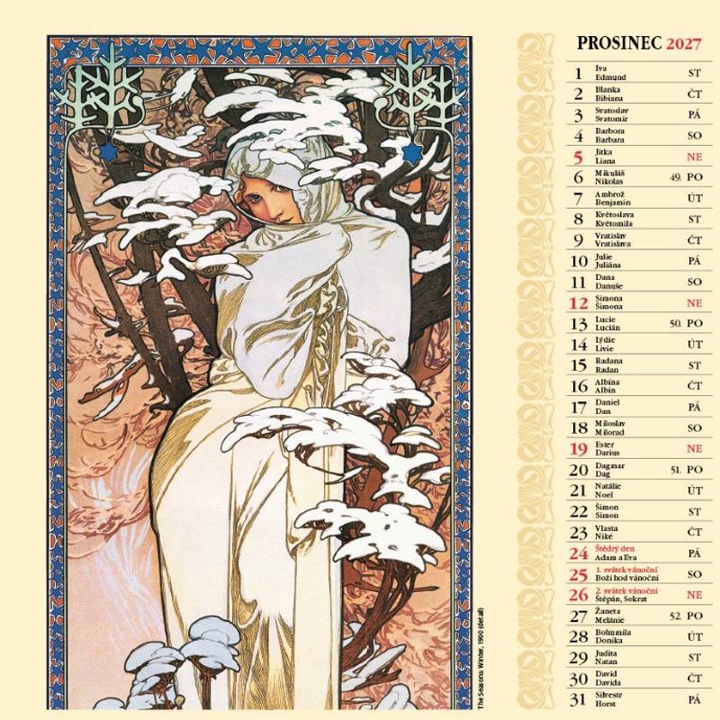 Kalendář 2027 nástěnný: ALFONS MUCHA ŠTVOREC Kalendář 2027 nástěnný: ALFONS MUCHA ŠTVOREC